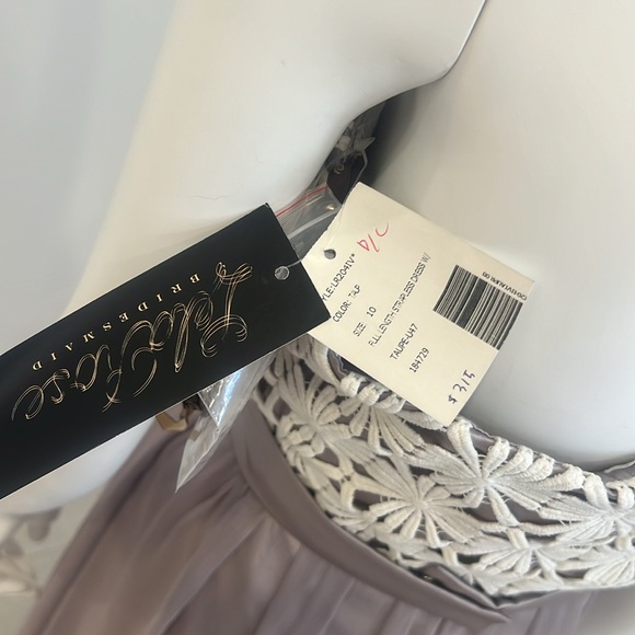 SAMPLE SALE NWT LELA ROSE SIZE 10 Taupe. Venice + iridescent chiffon. Pristine. - Picture 6 of 7